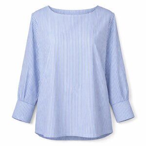 Brooke Shields Timeless | Blue-White Vertical Stripe Boatneck Blouse | Size 6